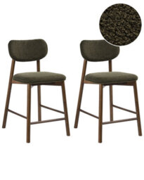Wyld And Coco Boucle Two-Piece Brown-Green Bar Chairs Set - Supportive Backrest, Rubberwood Frame, Lacquered Finish - thumbnail 3