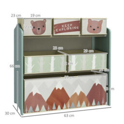 Zonekiz Kids Storage Unit With 6 Boxes, Childrens Toy Storage Organiser, Green - thumbnail 3