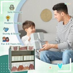 Zonekiz Kids Storage Unit With 6 Boxes, Childrens Toy Storage Organiser, Green - thumbnail 7