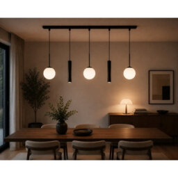 Luminosa Lighting Luminosa Mondi Bar Pendant Ceiling Light Black White Glass Shade 5X E27/gu10 - thumbnail 2