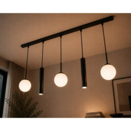 Luminosa Lighting Luminosa Mondi Bar Pendant Ceiling Light Black White Glass Shade 5X E27/gu10 - thumbnail 4