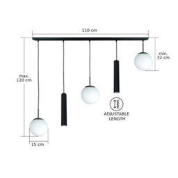 Luminosa Lighting Luminosa Mondi Bar Pendant Ceiling Light Black White Glass Shade 5X E27/gu10 - thumbnail 5