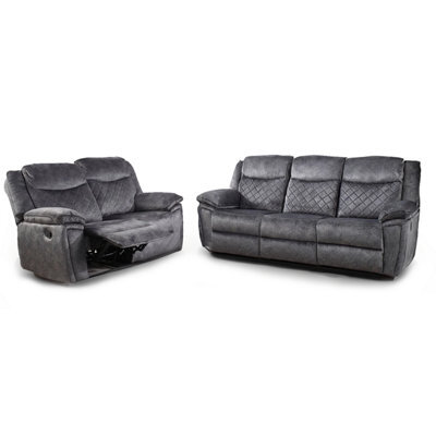 Furnishings For Less UK Brianna Grey Full Fabric Manual Reclining Sofa Suite - image 1