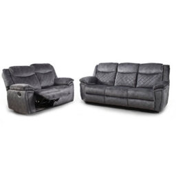 Furnishings For Less UK Brianna Grey Full Fabric Manual Reclining Sofa Suite - thumbnail 1