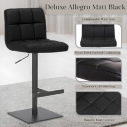 Lamboro Deluxe Allegro Bar Stool, Luxury Frame In Matt Black With Weighted Base , Kitchen Bar Stool, Black - thumbnail 2