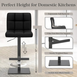 Lamboro Deluxe Allegro Bar Stool, Luxury Frame In Matt Black With Weighted Base , Kitchen Bar Stool, Black - thumbnail 3