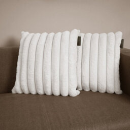rucomfy Beanbags Rucomfy Ribbed Faux Fur 45X45Cm  Cushion - Ivory Cosy Luxury Home Decor Pillow - thumbnail 1
