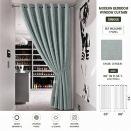 Aspire Homeware Sage Green Linen 100%blackout Curtain-Thermal Eyelet Room Darkening Single Panel Door Curtain (W)168Cmx(D)213Cm - thumbnail 7