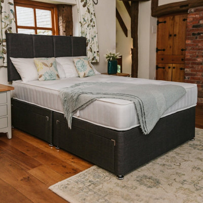 Divan Base Direct Pearl Orthopaedic Comfort Sprung Divan Bed Set 4Ft6 Double 4 Drawers  - Naples Slate - image 1