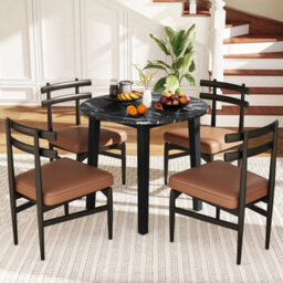 Round Dining Table Marble Veneer Mdf Rubber Wood Legs 80Kg Capacity - thumbnail 3