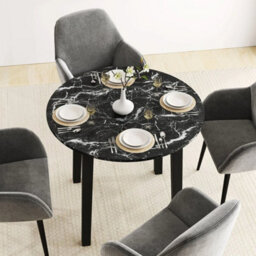 Round Dining Table Marble Veneer Mdf Rubber Wood Legs 80Kg Capacity - thumbnail 4