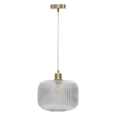 First Choice Lighting Baton - White Ribbed Oval Glass With Satin Brass Pendant Fitting - image 1