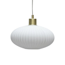 First Choice Lighting Baton - White Ribbed Oval Glass With Satin Brass Pendant Fitting - thumbnail 7