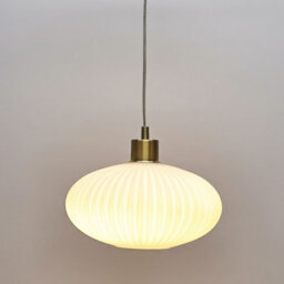 First Choice Lighting Baton - White Ribbed Oval Glass With Satin Brass Pendant Fitting - thumbnail 6
