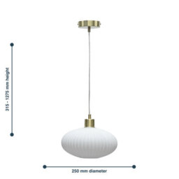 First Choice Lighting Baton - White Ribbed Oval Glass With Satin Brass Pendant Fitting - thumbnail 8
