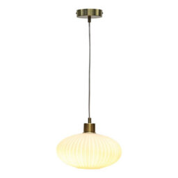 First Choice Lighting Baton - White Ribbed Oval Glass With Satin Brass Pendant Fitting - thumbnail 2