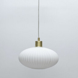 First Choice Lighting Baton - White Ribbed Oval Glass With Satin Brass Pendant Fitting - thumbnail 5