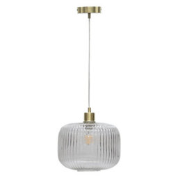 First Choice Lighting Baton - White Ribbed Oval Glass With Satin Brass Pendant Fitting