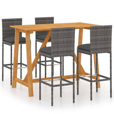Berkfield 5 Piece Garden Bar Set With Cushions Poly Rattan Grey - image 1