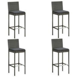Berkfield 5 Piece Garden Bar Set With Cushions Poly Rattan Grey - thumbnail 2