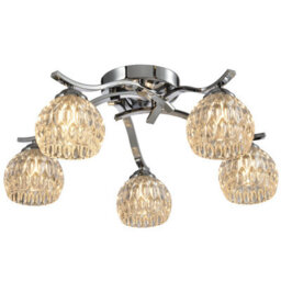 Harper Living Modern 5 Light Semi-Flush Ceiling Light, G9 Cap Type, Polished Chrome Finish, Glass Shades Included, Bulbs Not Included - thumbnail 3