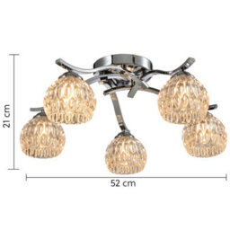 Harper Living Modern 5 Light Semi-Flush Ceiling Light, G9 Cap Type, Polished Chrome Finish, Glass Shades Included, Bulbs Not Included - thumbnail 5