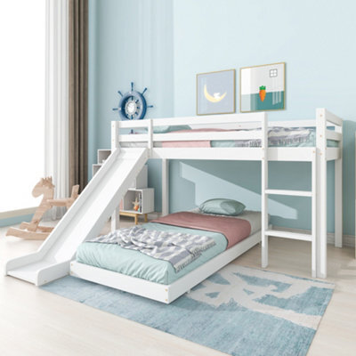 Btm Cabin Bunk Bed With Slide Adjustable Ladder And Lower Bed 190X90Cm Plus 200X90Cm White For Kids And Teen - image 1