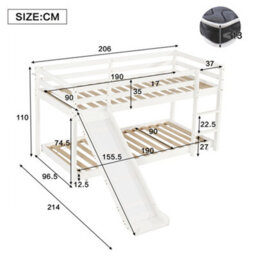 Btm Cabin Bunk Bed With Slide Adjustable Ladder And Lower Bed 190X90Cm Plus 200X90Cm White  For Kids And Teen - thumbnail 5