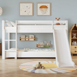 Btm Cabin Bunk Bed With Slide Adjustable Ladder And Lower Bed 190X90Cm Plus 200X90Cm White  For Kids And Teen - thumbnail 3