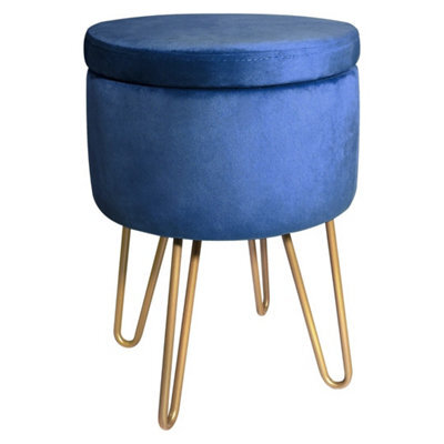 Blue Velvet Dressing Table Stool, Round Vanity Stool With Storange For Bedroom - image 1