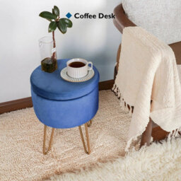Blue Velvet Dressing Table Stool, Round Vanity Stool With Storange For Bedroom - thumbnail 6