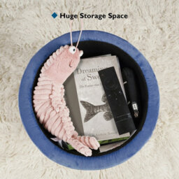 Blue Velvet Dressing Table Stool, Round Vanity Stool With Storange For Bedroom - thumbnail 5