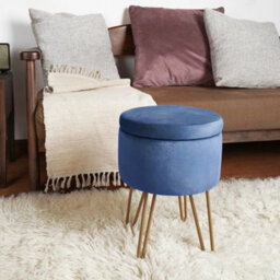 Blue Velvet Dressing Table Stool, Round Vanity Stool With Storange For Bedroom - thumbnail 2
