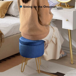 Blue Velvet Dressing Table Stool, Round Vanity Stool With Storange For Bedroom - thumbnail 4