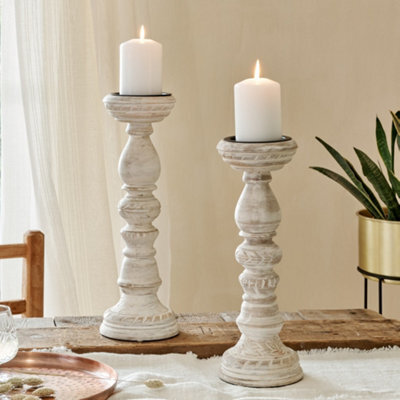 White Candleholder - Whitewash Wooden Candlestick - Wooden Dinner Table Candlestick - image 1