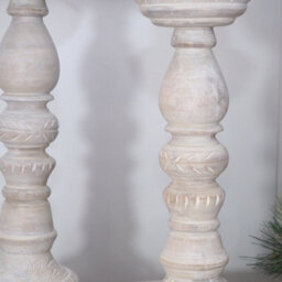 White Candleholder - Whitewash Wooden Candlestick - Wooden Dinner Table Candlestick - thumbnail 3