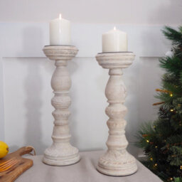 White Candleholder - Whitewash Wooden Candlestick - Wooden Dinner Table Candlestick - thumbnail 2
