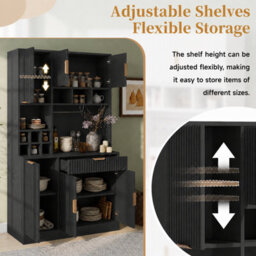 Btm Sideboard Cabinet 100X40X175Cm, Tall Storage Cabinet With Wine Rack, Glass Holder, Power Outlet, Usb A And Usb C, Black - thumbnail 7