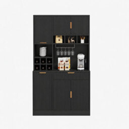 Btm Sideboard Cabinet 100X40X175Cm, Tall Storage Cabinet With Wine Rack, Glass Holder, Power Outlet, Usb A And Usb C, Black - thumbnail 8