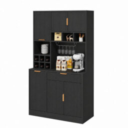 Btm Sideboard Cabinet 100X40X175Cm, Tall Storage Cabinet With Wine Rack, Glass Holder, Power Outlet, Usb A And Usb C, Black - thumbnail 9
