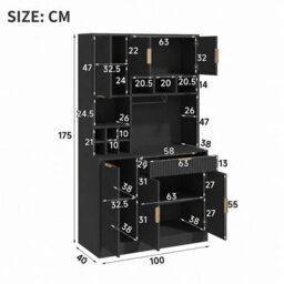 Btm Sideboard Cabinet 100X40X175Cm, Tall Storage Cabinet With Wine Rack, Glass Holder, Power Outlet, Usb A And Usb C, Black - thumbnail 5