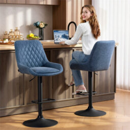 Blue Adjustable Bar Stools Set Of 2 Swivel Bar Chairs With Back Footrest - thumbnail 3