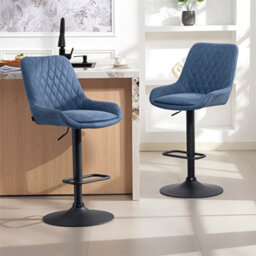 Blue Adjustable Bar Stools Set Of 2 Swivel Bar Chairs With Back Footrest - thumbnail 4
