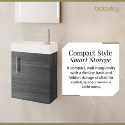 Balterley Freehay Contemporary Bathroom Wall Hung 1 Soft-Close Door Vanity Unit & Rectangular Basin, Anthracite Woodgrain, 405 mm - thumbnail 6