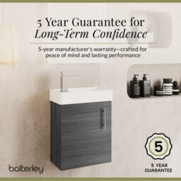 Balterley Freehay Contemporary Bathroom Wall Hung 1 Soft-Close Door Vanity Unit & Rectangular Basin, Anthracite Woodgrain, 405 mm - thumbnail 4