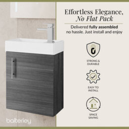 Balterley Freehay Contemporary Bathroom Wall Hung 1 Soft-Close Door Vanity Unit & Rectangular Basin, Anthracite Woodgrain, 405 mm - thumbnail 2