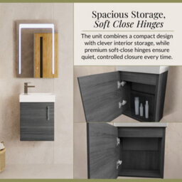 Balterley Freehay Contemporary Bathroom Wall Hung 1 Soft-Close Door Vanity Unit & Rectangular Basin, Anthracite Woodgrain, 405 mm - thumbnail 3