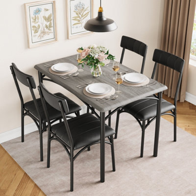5-Piece Rectangular Dining Table Set For 4 People, Space Saving Kitchen Dining Furniture For Home Apartment, Cement Gray - image 1