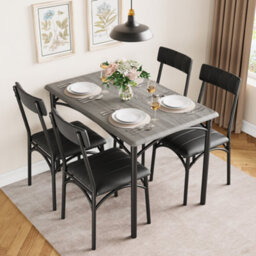 5-Piece Rectangular Dining Table Set For 4 People, Space Saving Kitchen Dining Furniture For Home Apartment, Cement Gray