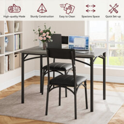 5-Piece Rectangular Dining Table Set For 4 People, Space Saving Kitchen Dining Furniture For Home Apartment, Cement Gray - thumbnail 2